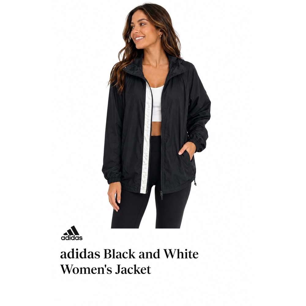 Adidas Black White Zip Jacket Size L Athletic Windbreaker